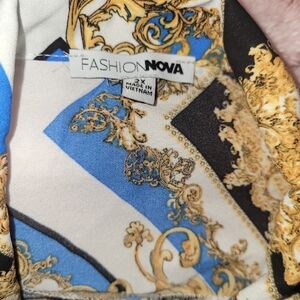 Fashion Nova Baroque Print Top in Blue and Gold